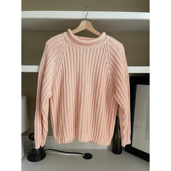 Vintage Rolled Collar Rollneck Crewneck Sweater - Size Large, Light Pink - Picture 6 of 10